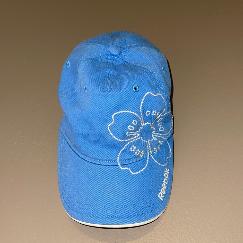 Reebok Hat - Adjustable Blue Hat, White Flower